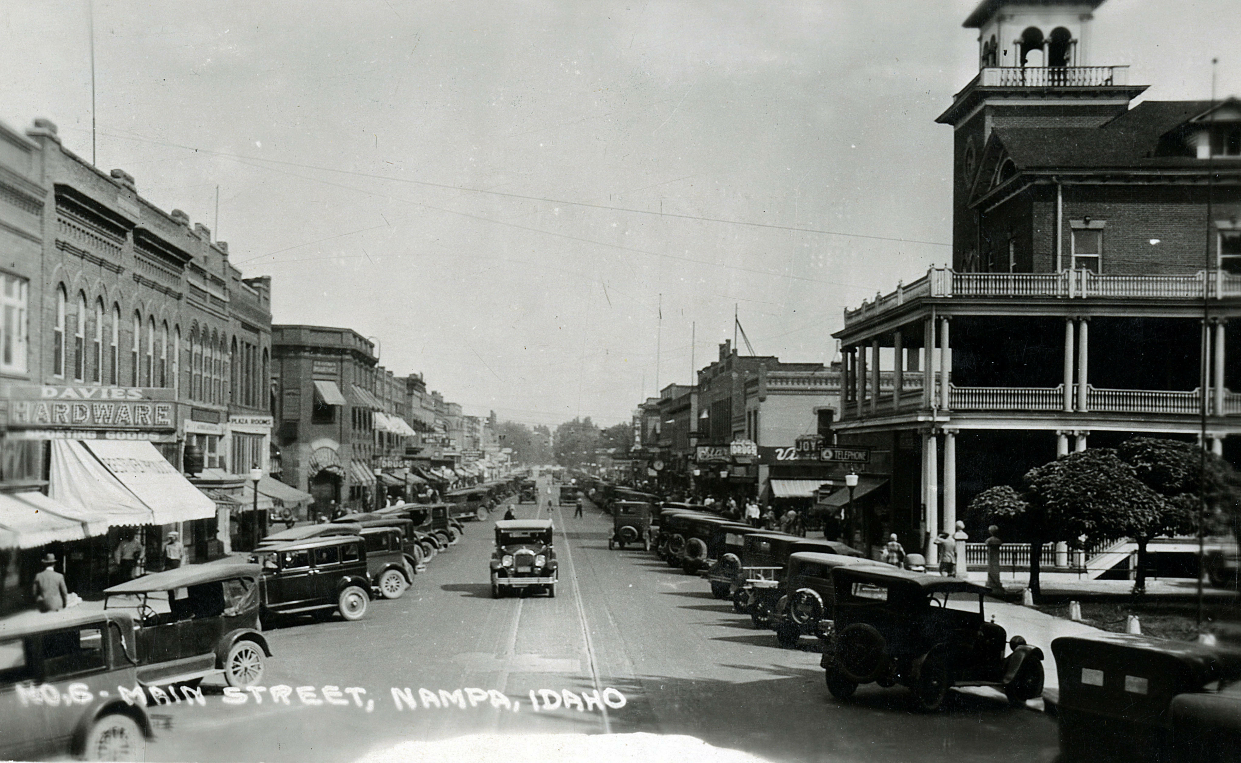 Main Street in Nampa, Idaho - Historic black and white photo